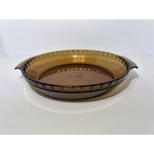 Baking dish / fluted‎ pie plate Anchor Hocking 10" Amber Glass 1.5 Quart. VTG